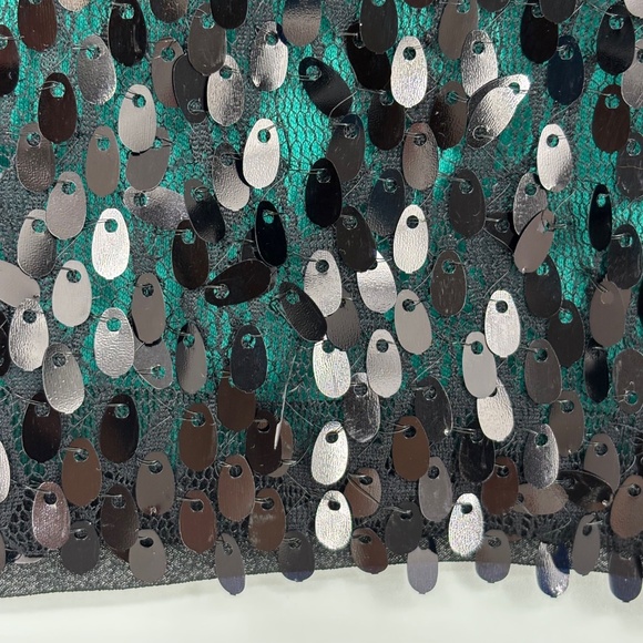 Roz & Ali Womens XL Large Cropped Bolero Open Front Jacket Green Black Sequins - Picture 6 of 8